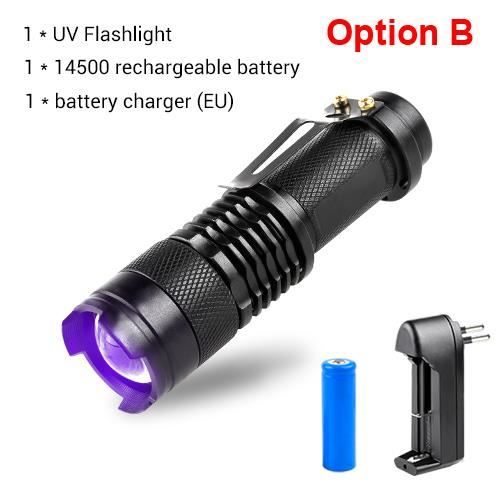 Lampe Torche UV LED Lumière Noire UVA/UVC 254nm/365nm/395nm - Rechargeable 18650 - Pour Inspection Et Détection