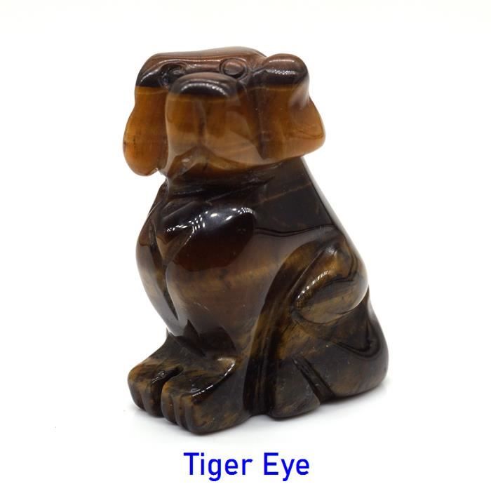 STATUETTE,Tiger EyeStatue de chien en pierres précieuses naturelles