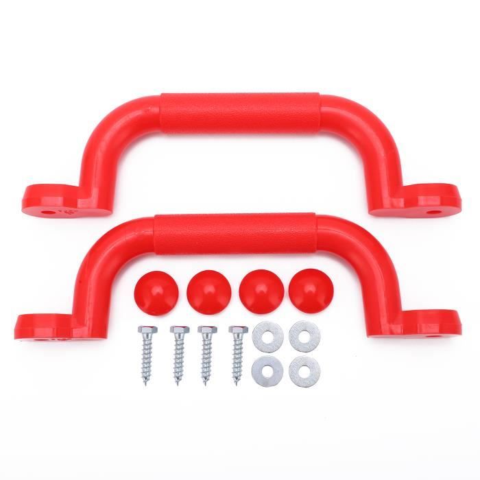 Dolibest 4pcs Poignee Escalade Enfant, 18cm Poignées de Sécurité Para Enfants pour Structure d'escalade pour Ensemble Balançoires/Aire Jeux/ Maisonnette/Parc Loisirs/Barres Singe Intérieur, Rouge