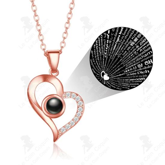 Collier Personnalisé Avec Photo Projetée - Cœur - Argent 925 - Personnalisable Avec Texte - Cadeau Femme, Maman
