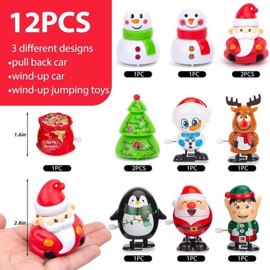 Set De 6 Jouets De Noël à Remonter – Père Noël, Renne, Bonhomme De Neige, Pingouin – En ABS Solide – Petits Cadeaux, Calendrier De L'avent, Fêtes