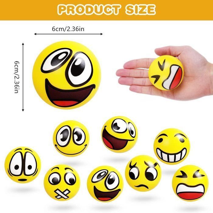 Balle Anti Stress Emoji 6 cm Détente Relaxation Zen Rééducation Main - Jeux - Jouets