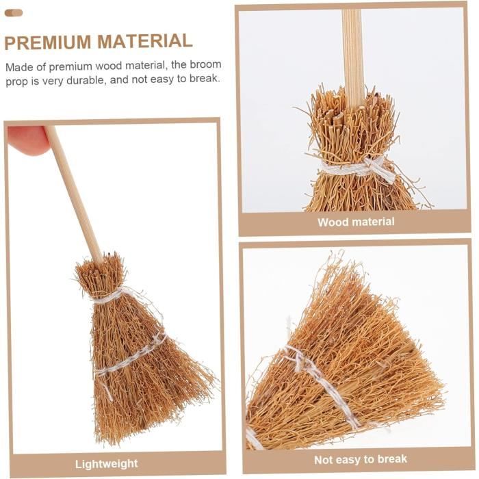 Lot De 12 Mini Balais En Paille – Décoration Maison De Poupée, Sorcière, Cosplay – Coton Et Bois