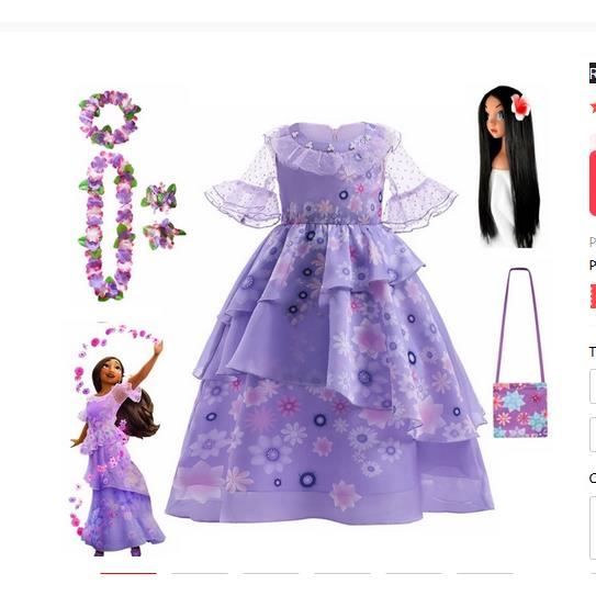 Deguisement Encanto Robe avec Perruque de princesse violette pour filles  Costume de carnaval pour enfants Cosplay Isabela