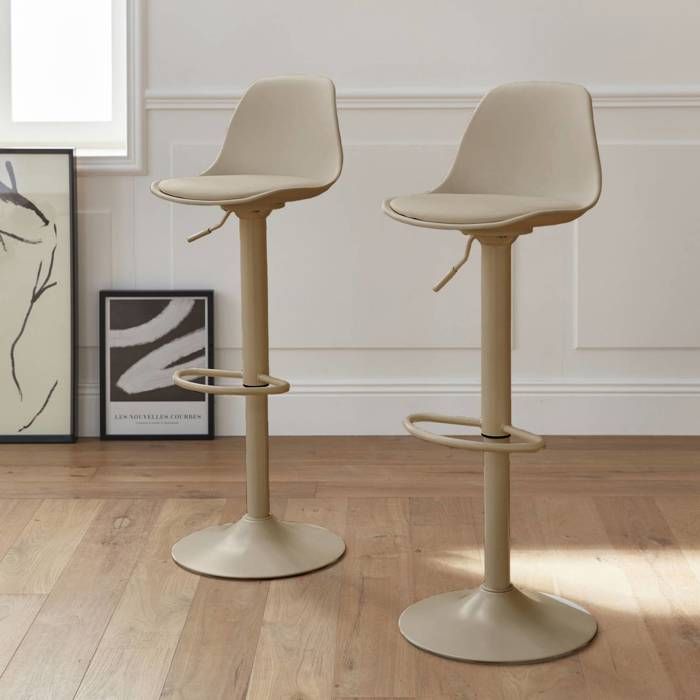 2 Tabourets De Bar Réglables CLEVICH – Hauteur 62-83 Cm, Pivotants, Repose-pieds, Similicuir, Montage Facile, Noir/marron - 7