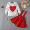 1-5 Ans 2 PCS Ensemble de Vêtements pour Bébé Fille : Chemise Coeur Aimant + Jupe à Bretelles-2