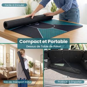 Buffalo Tapis Poker Bleu 180×90 Cm – Épaisseur 3 Mm – 10 Joueurs – Texas Holdem – Soirée Jeux