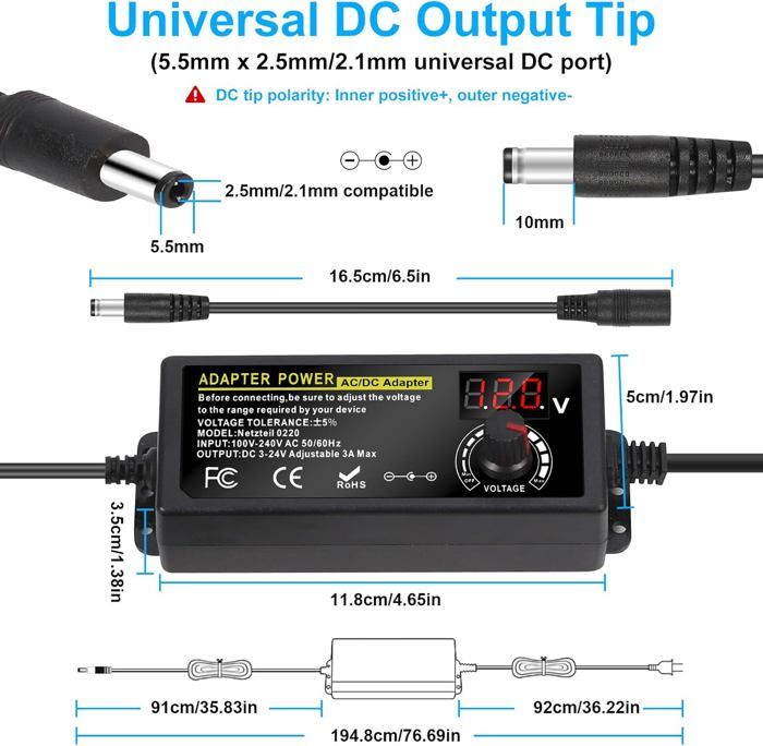 Alimentation Universelle 120W Réglable 3V-24V - Adaptateur AC/DC Avec 14 Connecteurs Pour Électronique Et Labo