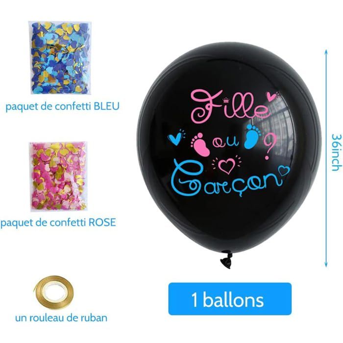 Ballon Géant Révélation Du Sexe 90 Cm – Avec Confettis Rose Et Bleu – Baby Shower, Annonce Garçon Ou Fille – Latex - 10