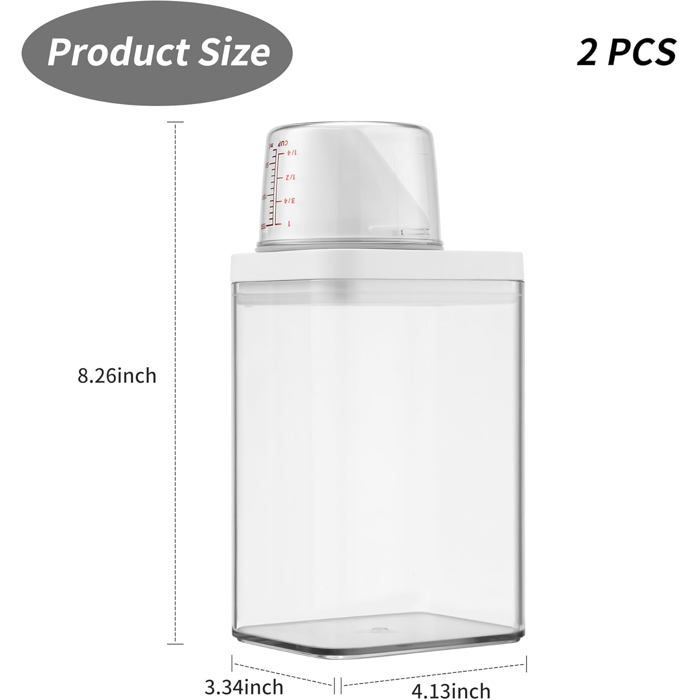 Distributeur de Lessive, 2 pcs Cartouche de Détergent Transparente, 2300ml de Distributeur de Lessive étanche à L'air Avec Gobelet Doseur, Boîte à Lessive Multifonctionnelle, Pour Salle de Bains