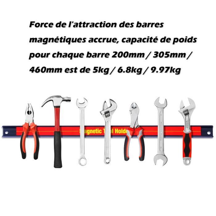 Lot 3 Barres Magnétiques 20/30/46 Cm – Puissance Totale 22 Kg – Porte-Outils Mural Cuisine Garage Atelier – Rouge Noir Jaune