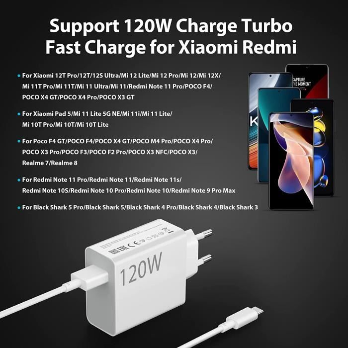 120W Chargeur Rapide Avec Câble Usb C 1M Pour Redmi Note 11 11S 11 Pro, Chargeur Turbo Pour Xiaomi 11T Pro-12T Pro-12T-13 Pro-[u535] - Cdiscount  Téléphonie