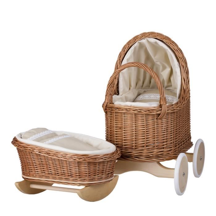 Ensemble poussette et berceau en osier pour poup e Lara