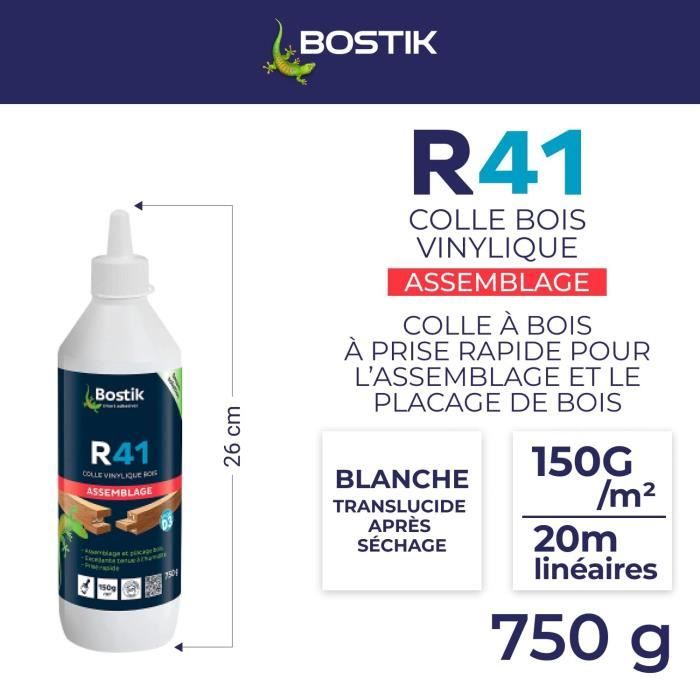 Colle Bois BOSTIK R41 Spéciale D3 Prise Rapide - Résistante à l'Humidité -  Excellente Résistance à l'Arrachement - Blanc - 750 g - Cdiscount Bricolage