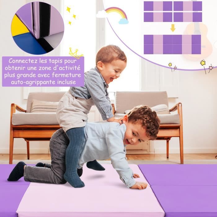Tapis de Gymnastique Pliable COSTWAY - 180x60x5 cm - Violet+Rose