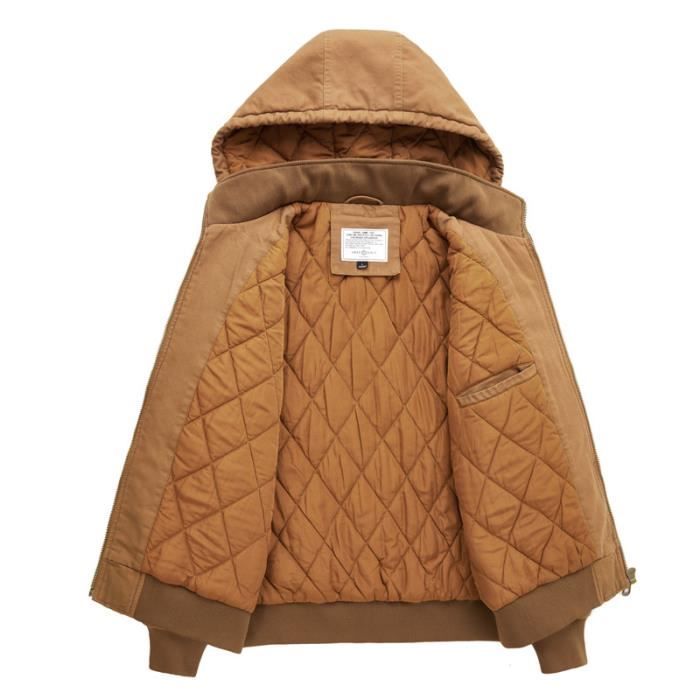 Veste Homme Cargo à Capuche Décontractée - Blouson Chaud Couleur Unie, Fermeture éclair, Multiples Poches, Tailles S-3XL