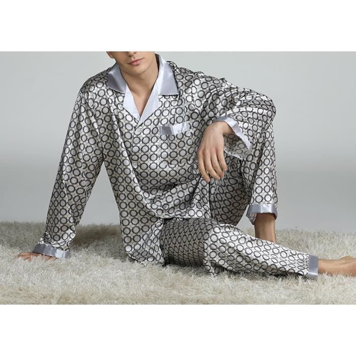 Pyjama Homme Satin Ensemble de Pyjama Homme Soie Hiver Manches