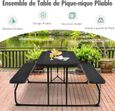 GOPLUS Ensemble de Table de Pique-Nique Pliante-Table de Camping Intérieure et Extérieure pour 4 Personnes-pour Patio/Jardin Noir-3