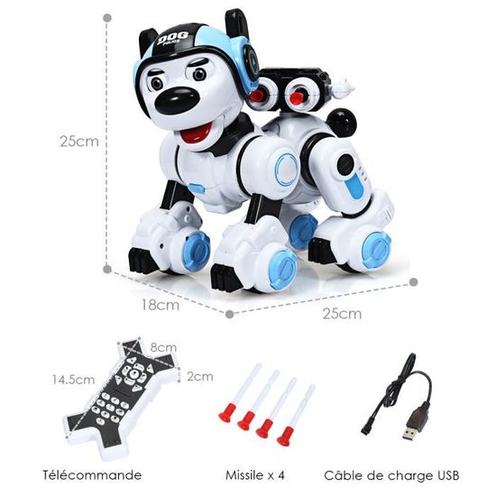 Fonction de Tir Danse COSTWAY Chien Robot Télécommandé Animaux Electroniques avec Chant pour Les Enfants Noir Clignotant Jouet Interactif pour Enfants pour Garçons et Filles