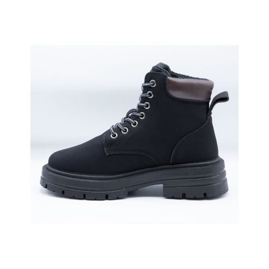 Rangers femme a plateformes crantees Noir Lacets Effet nubuck uni Noir Cdiscount Chaussures