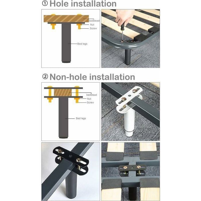 Jiehaojia Lot De 2 Pieds De Lit Réglables En Forme De T Rétractables En Métal Pour Lit, Canapé (17,8-33 Cm
