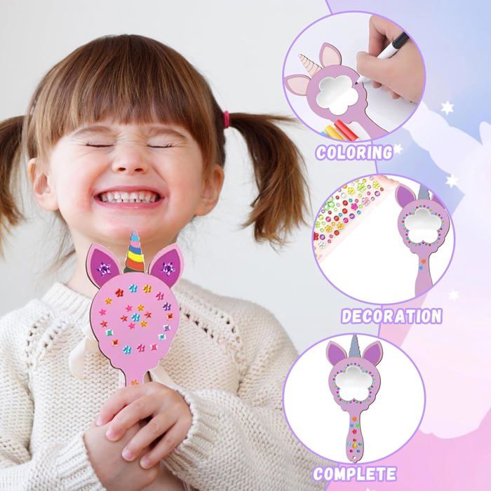 Kit De Bricolage Miroir Licorne – 12 Pièces En Bois, Crayons Et Strass – Activité Manuelle Dès 5 Ans