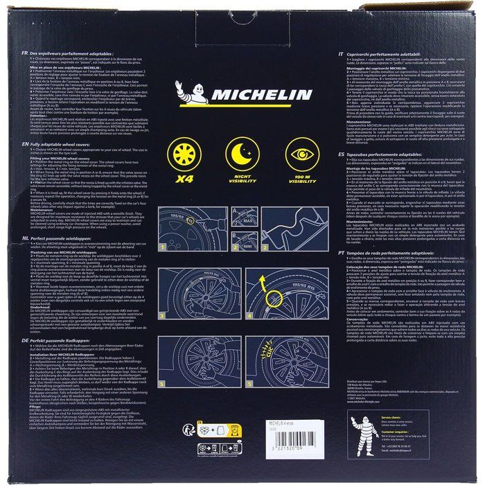 Michelin Kit 4 Enjoliveurs Louise 15 Pouces (38,10 Cm) Argent/Noir Avec Réflecteurs Night Vision