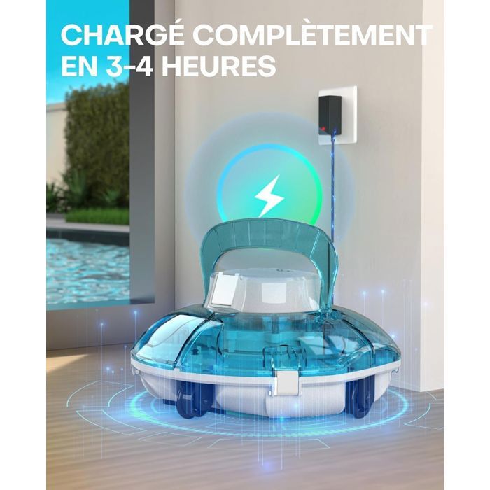 Robot Piscine Sans Fil WINNY - Aspirateur Automatique Puissant Pour Piscines Hors Sol Jusqu'à 80m², Double Moteur, 100 Min D'Autonomie Et Stationnement Intelligent - Bleu Foncé