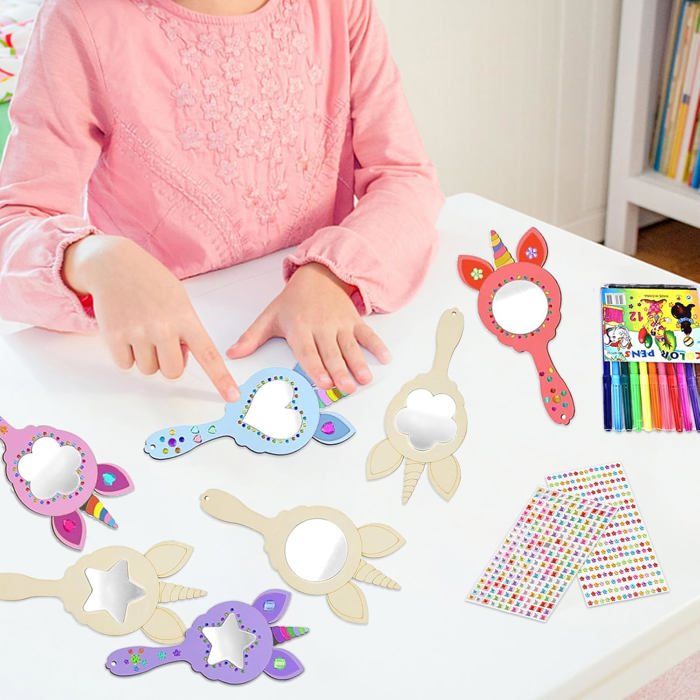 Kit De Bricolage Miroir Licorne – 12 Pièces En Bois, Crayons Et Strass – Activité Manuelle Dès 5 Ans
