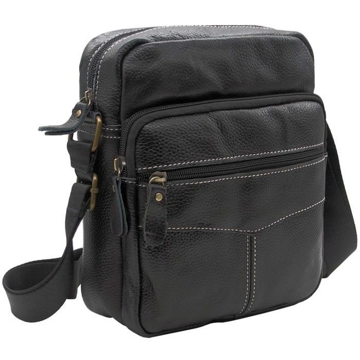 Sac sacoche bandoulière Homme cuir Véritable Noir NOIR Cdiscount Bagagerie Maroquinerie