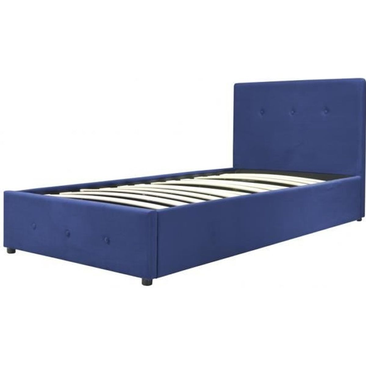 Lit Coffre Capitonne Emma 90x190cm Bleu Sommier Inclus Lit