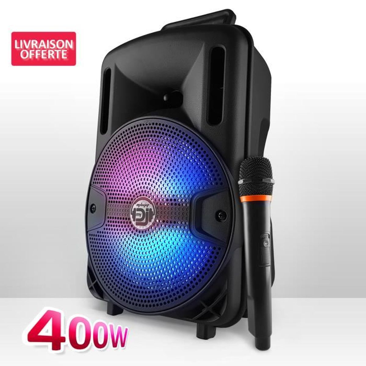 Enceinte Karaoké Batterie Sono 400W 8 LED USB/SD/Bluetooth + Micro - MyDJ DJOON08 Avec Câble