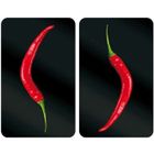 WENKO Protection plaque de cuisson, couvre plaque de cuisson en verre "Hot Pepperoni", Lot de 2, verre trempé, 30x52 cm,