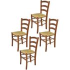 T M C S Tommychairs - Set 4 chaises cuisine VENICE, robuste structure en bois de hêtre peindré en couleur noyer clair et assise en paille
