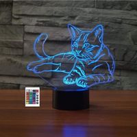 Lampe créative 3D en forme de chat avec télécommande - 16 couleurs - Illusion de nuit en acrylique LED - Lampe de chevet enfants