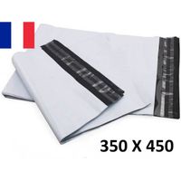 20X Enveloppe Plastique 350x450+40mm Adhésif Blanche Opaque Indéchirable 60u
