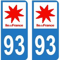 Lot 2 Autocollants Stickers plaque immatriculation voiture auto département 93 Seine-Saint-Denis Logo Région Ile-de-France