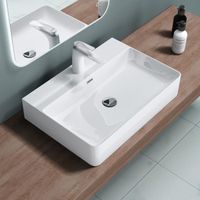 Sogood Lavabo à poser blanc 60x42x12cm vasque suspendu en céramique lave mains de qualité pour salle de bain Meissen201-600