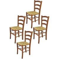 Tommychairs - Set 4 chaises cuisine VENICE, robuste structure en bois de hêtre peindré en couleur noyer clair et assise en paille
