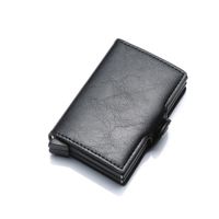 Noir - Porte-cartes de crédit, anti-RFID, pour homme, porte-monnaie en cuir, métal et aluminium, étui pour me