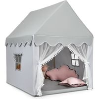 COSTWAY Tente de Jeu pour 4 Enfants, Cabane avec Tapis Lavable Intérieur / Extérieur 120 x 105 x 140 cm (L x l x H ) Gris