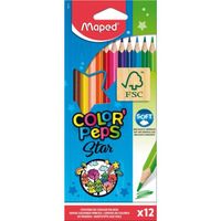 Maped - 12 Crayons de Couleur Color'Peps Star - Crayons en Bois FSC aux Couleurs Vives - Pochette carton