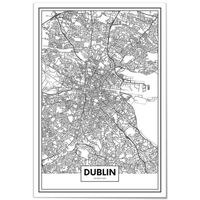 Tableau Panorama Carte de Dublin 70x100 cm - Imprimée sur Toile - Tableau Ville Noir Blanc