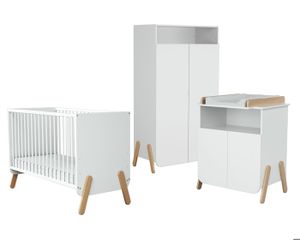 KAINA - Chambre Bébé 60x120cm Complète + Coffre à Jouets Coloris Blanc et  Naturel -  - Meubles, Salons, Literie