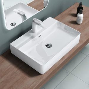 LAVABO - VASQUE Sogood Lavabo à poser blanc 60x42x12cm vasque suspendu en céramique lave mains de qualité pour salle de bain Meissen201-600