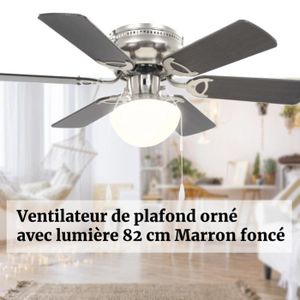 VENTILATEUR DE PLAFOND MIL Ventilateur de plafond orné avec lumière Marron foncé boîtier en acier chromé + pales en MDF 82*29 cm -PT2