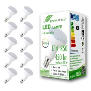 AMPOULE - LED 10x greenandco® IRC 90+ Ampoule à LED E14 R50 6W é