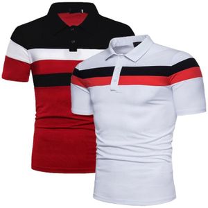 POLO Polo Homme Lot de 2 Été Fashion Couleur Contrasté Polo Manche Courte Casual Marque Luxe T-Shirt Hommes - Noir-Rouge-Blanc