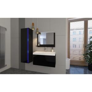 SALLE DE BAIN COMPLETE Ensemble meubles de salle de bain collection BIRD, coloris noir mat et brillant avec une colonne