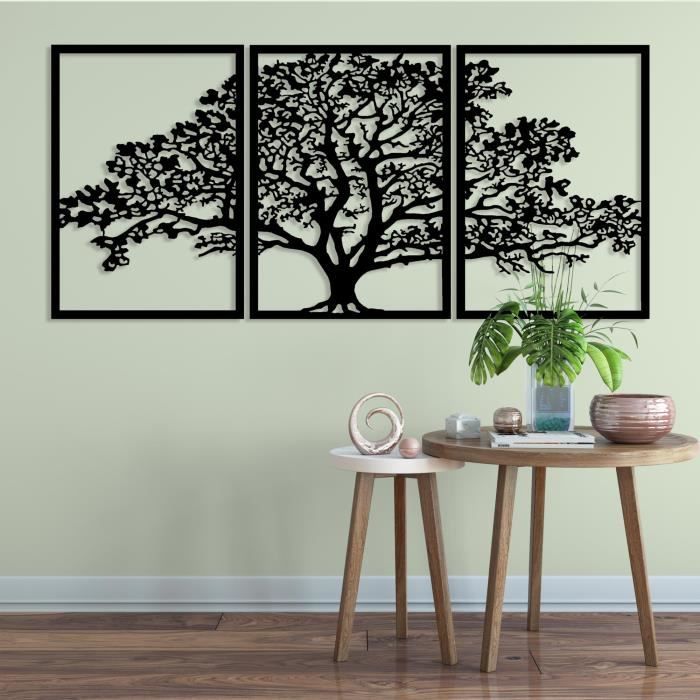 Décoration arbre de vie - Tree of Life - aluminium/bois - 23 x 26 cm -  couleur argent